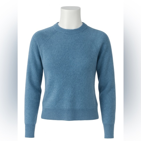 Naadam Women's Blue 100% Cashmere Ribbed Knit Long Sleeve Sweater Top Size S - Picture 1 of 5